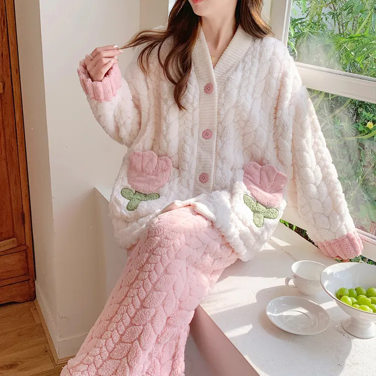 珊瑚绒月子服秋冬季产后怀孕期孕妇睡衣冬款加厚加绒产妇哺乳家居