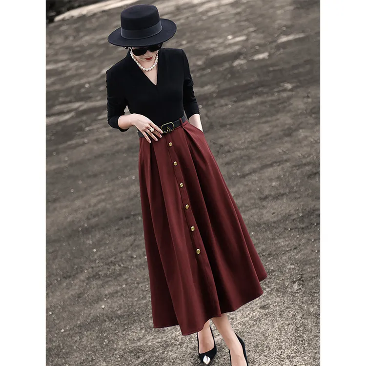 MEXCOCO/兰瑟儿新款气质长袖通勤拼接假两件连衣裙女104QL2095