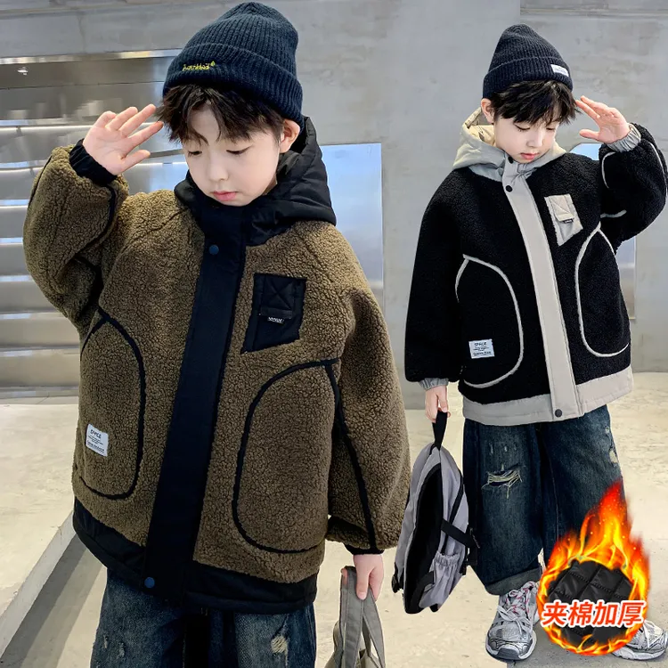 男童加厚外套秋冬款2024新款儿童冬季羊羔绒毛毛衣中大童帅洋气潮