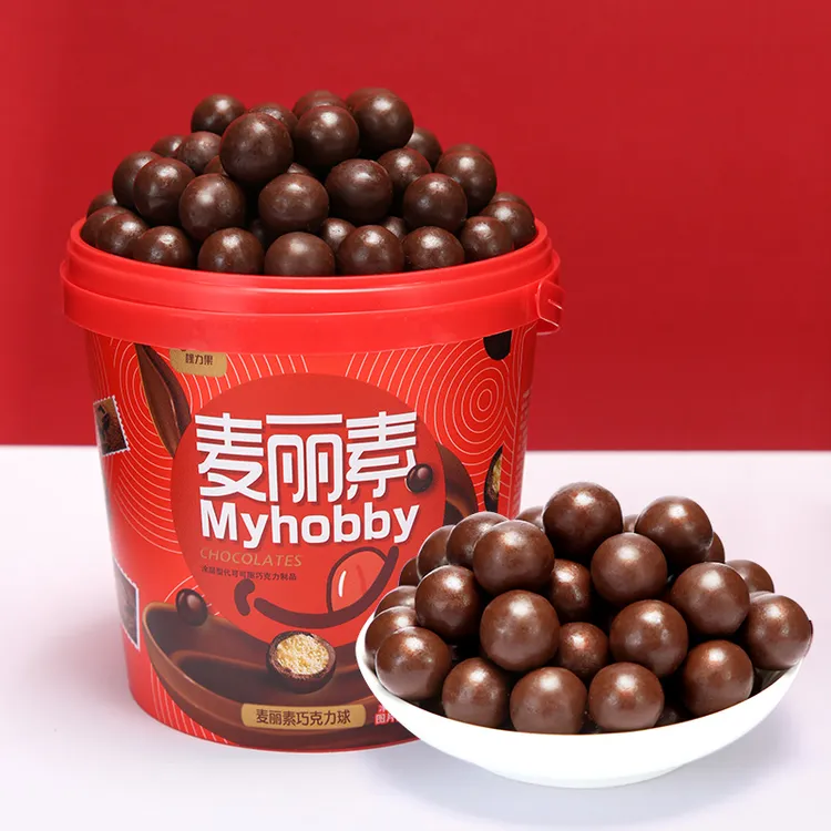【2桶100颗】棵力果桶装麦丽素巧克力麦芽脆心喜糖小包装儿童糖果