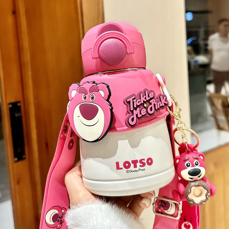 迪士尼草莓熊水杯儿童保温杯316不锈钢学生双饮杯子女孩便携水壶