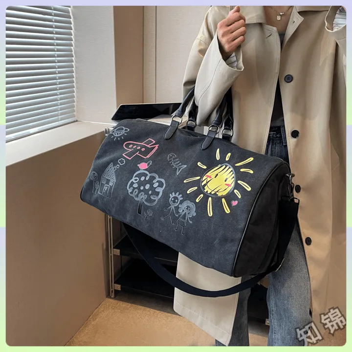 卡通印花短途旅行袋大容量登山包潮男女通用健身包手提包D312