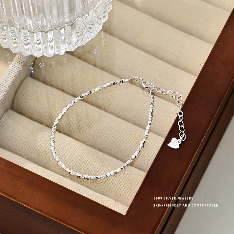 藏今阁 足银手链 S999足银碎银子手链小众设计精致手饰简约百搭