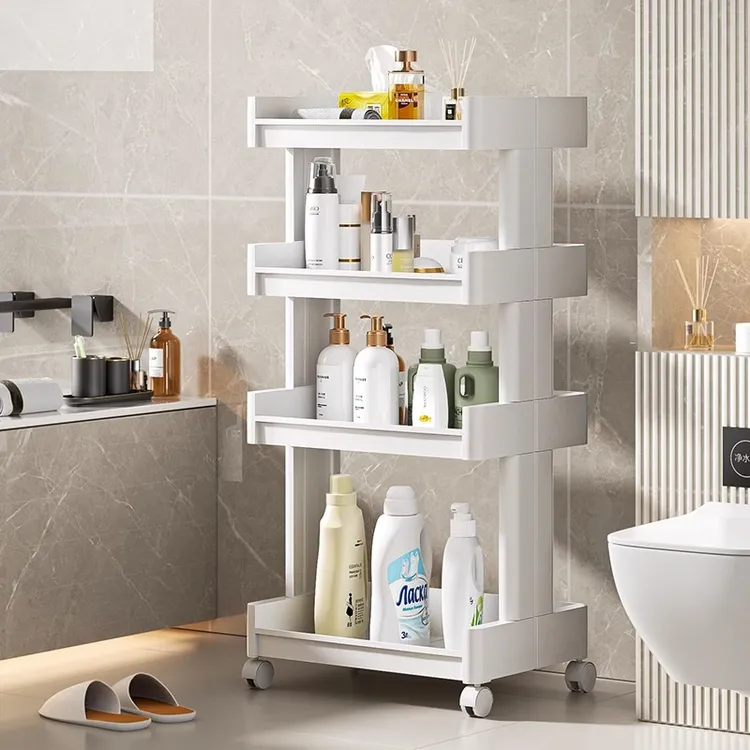 俏洁卫生间置物架浴室落地脸盆收纳架洗手间多层移动带轮储物架