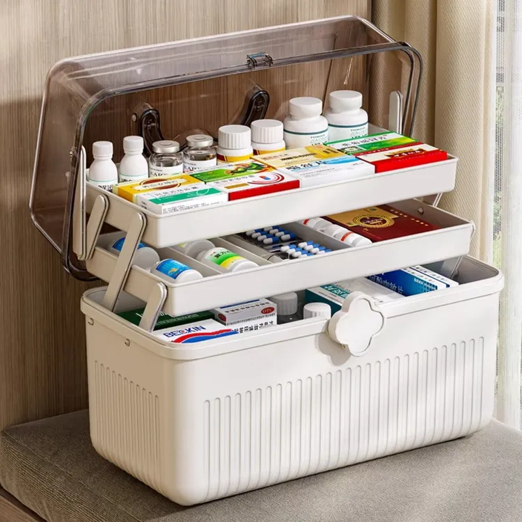 俏洁药箱收纳盒家用收纳箱药品收纳学生宿舍便携式药箱急救医药箱