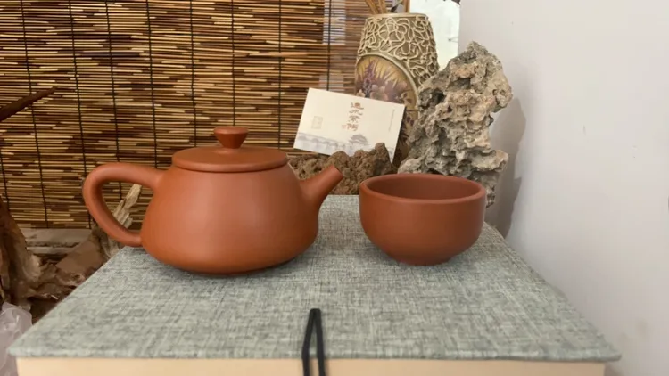 【盏几】云南建水紫陶红色复烧小石瓢200毫升左右