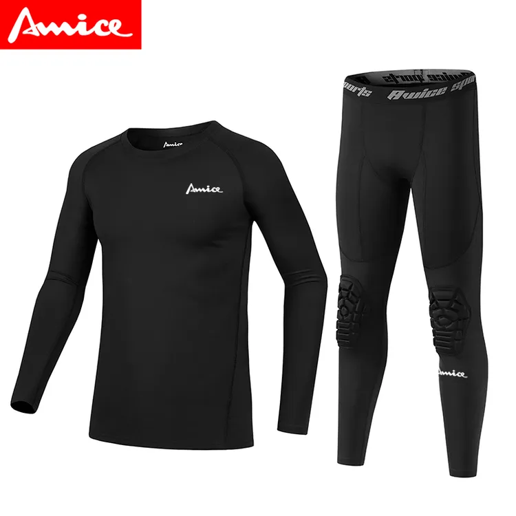 AWICE儿童护膝裤防撞裤训练裤运动弹力速干篮球紧身衣套装七分裤