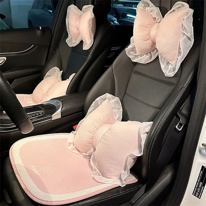 汽车坐垫四季通用座垫透气网眼冰丝垫蕾丝腰枕网红女士车内装饰