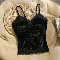 法式丝绒性感花边网红吊带背心女内搭打底衫外穿胸垫无袖抹胸上衣