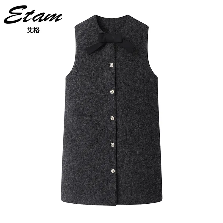 Etam/艾格轻奢风蝴蝶结圆领无袖背心裙冬季新款高级感洋气连衣裙