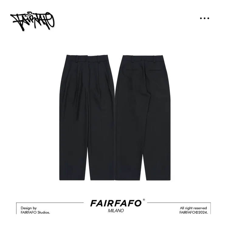 FAIRFAFO林肉肉 中腰休闲纯色春季阔腿宽松垂感西装长裤22KZ2010