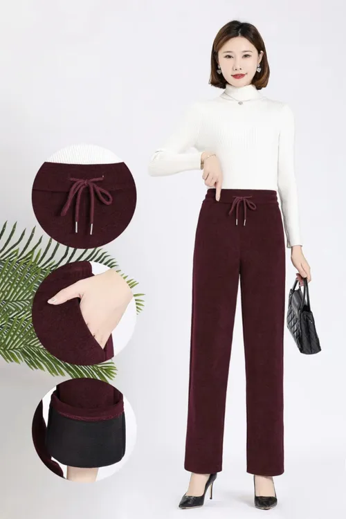 2024秋冬加绒阔腿裤女秋直筒裤高腰休闲显瘦新款宽松