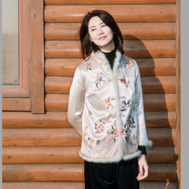 新中式辞凝语绣花水貂毛棉衣WZ-ZSWT30609