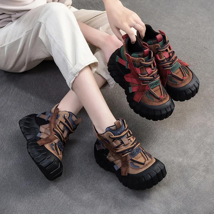 上海杰骤春季高颜值新款拼色时尚老爹鞋潮流短靴真皮休闲女鞋