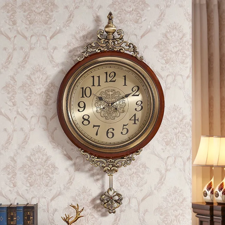 美式复古石英挂钟客厅实木钟表餐厅艺术时钟家用现代简约大号挂表