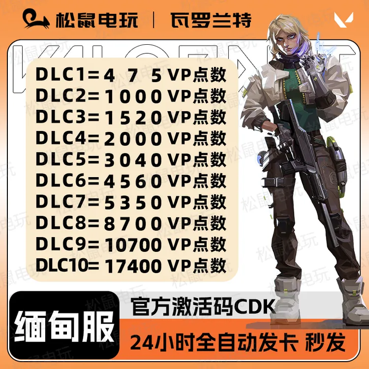 valorant瓦罗兰特缅甸服 激活码充值vp点数 MMR官方1520VP秒发