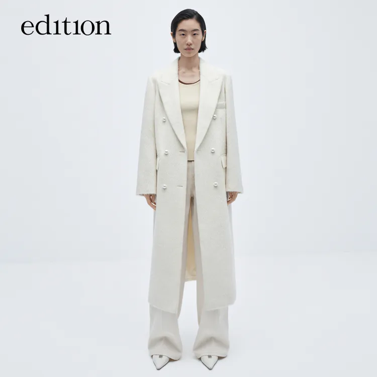 edition冬季时尚休闲毛呢外套女羊驼毛羊毛西装领大衣#EBC4OVCK03