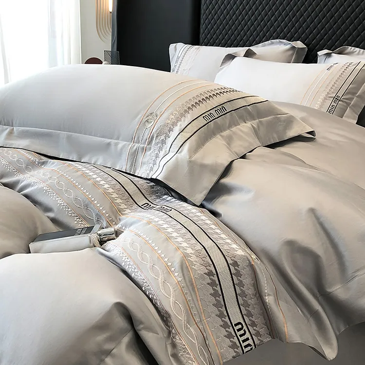 轻奢风母婴级A类长绒棉四件套全棉刺绣被套床单纯棉高级床上用品