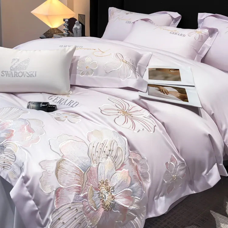 轻奢A类母婴级100S长绒棉四件套纯棉刺绣被套全棉高级感床上用品