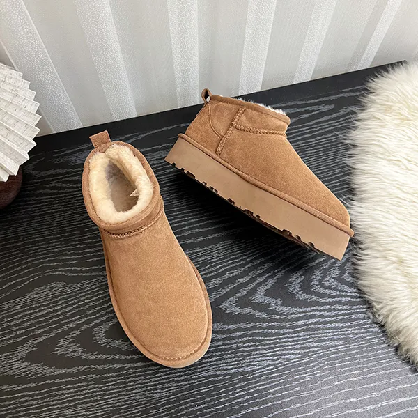 2024秋冬新款厚底冬雨雪地鞋女经典厚底增高显瘦皮毛一体加绒加厚