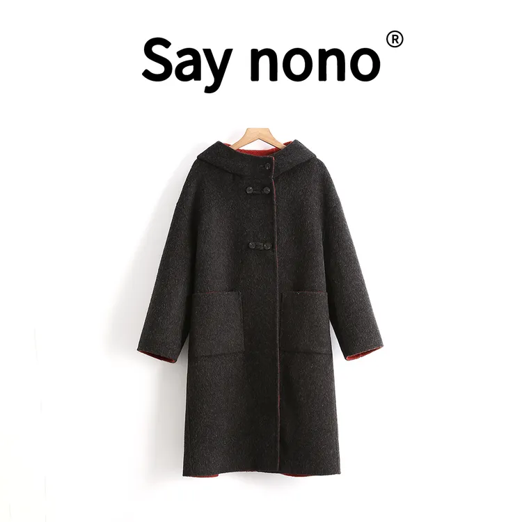 懒猫nono│Saynono AB色双面尼大衣长款西装领淑女外套 /SYAB59636