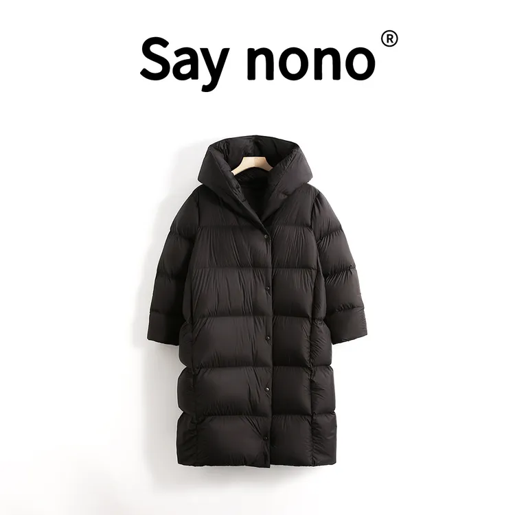 懒猫nono│Saynono 连帽长款过膝加厚防风保暖白鹅绒羽绒服 /SJ001