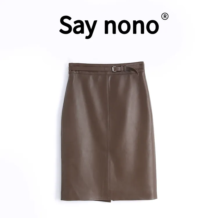 懒猫nono│Saynono 极简＿新款高腰显瘦羊皮真皮半身皮裙 /B086