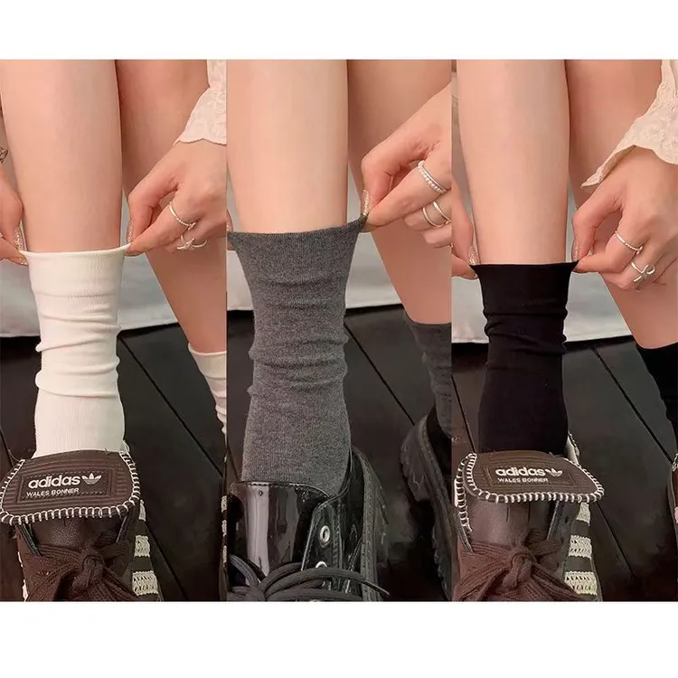 灰色袜子女秋冬款纯色中筒袜日系百搭堆堆袜女月子袜格雷灰色女袜