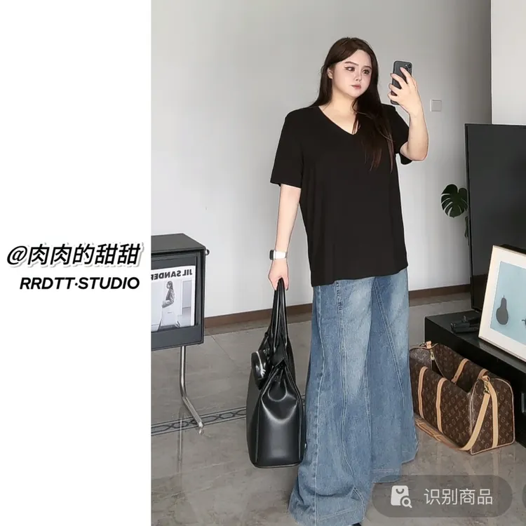 【V领面膜T】大码正肩显瘦短袖宽松慵懒感上衣简约高级感夏日T恤