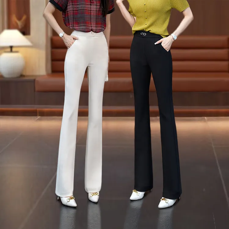 艾格弹力垂感薄款微喇裤女2024夏季新款高腰显瘦百搭休闲微喇叭裤