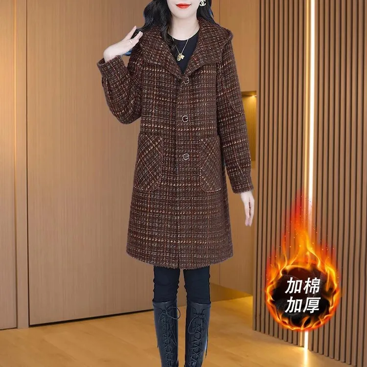 时尚气质韩版外套精致大衣加棉加厚冬毛外套毛呢中长款女装显瘦