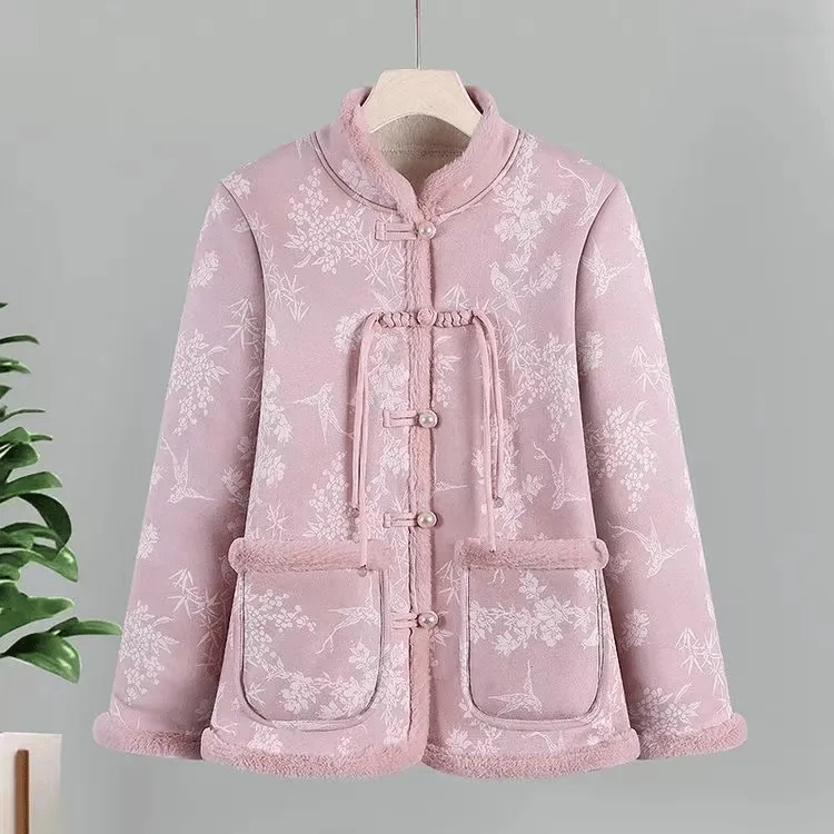 冬季新款立领国风加绒秋冬加厚棉衣中式流苏保暖棉服