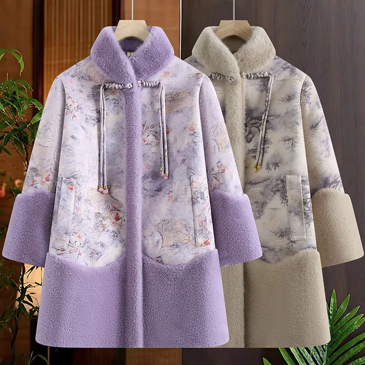 2024新款妈妈棉衣中长款洋气高贵貂绒大衣外套加厚保暖中老年冬装