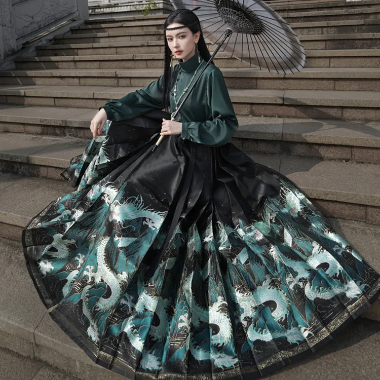 新中式缎面立领夏季衬衣织金妆花马面裙女青龙复古古风中国风传统