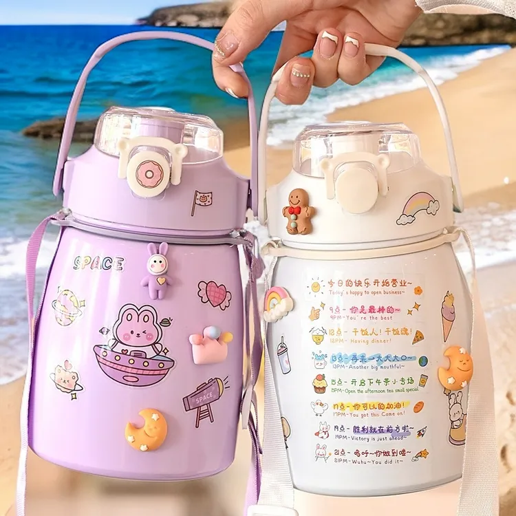 新款不锈钢大容量大肚保温杯水杯学生女生高颜值带吸管便携可爱杯