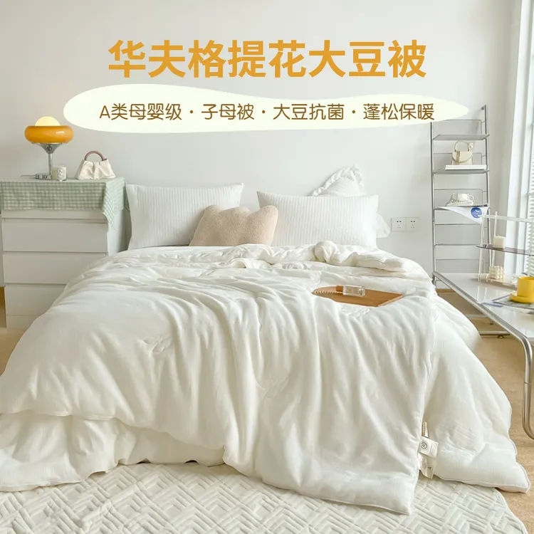 A类大豆被-亲肤原棉华夫格提花加厚保暖春秋被冬被子棉花被芯盖被