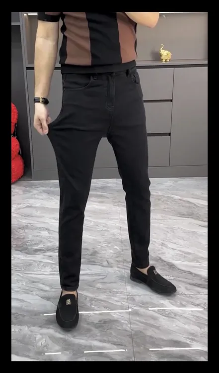 7621-秋冬欧货修身小脚牛仔裤裤子时尚百搭黑色轻奢潮流男士