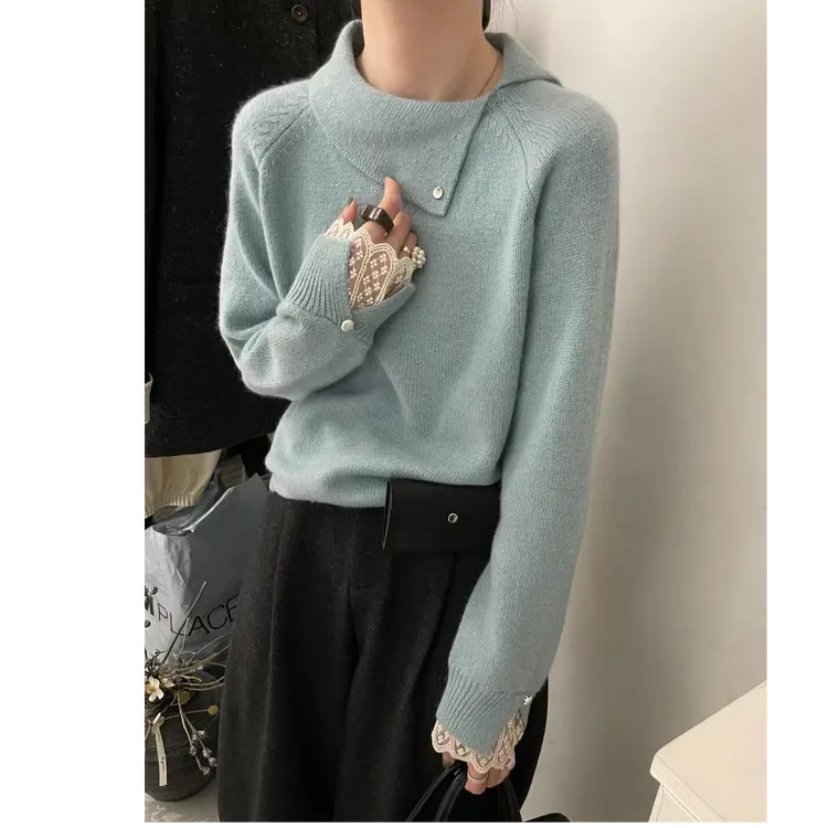 2025时尚韩系新款百搭气质针织衫翻领毛衣休闲显瘦修身上衣H3-97