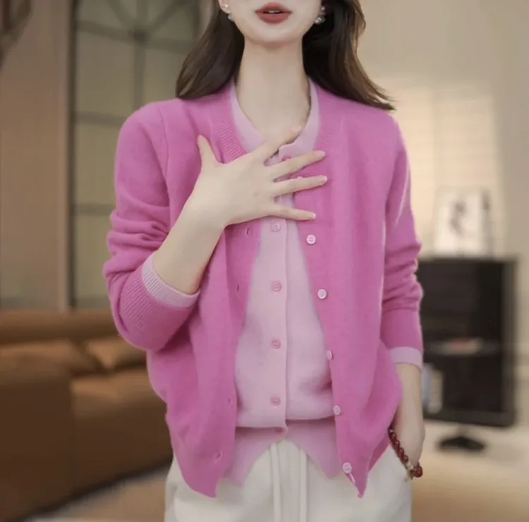 简约气质假两件撞色韩版针织衫2025时尚新款时尚百搭毛衣F8-20