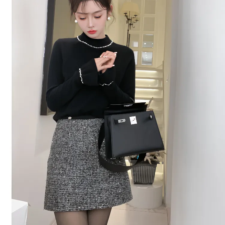 2026韩系新款时尚秋冬针织衫珍珠气质精致毛衣显瘦女士上衣H3-40