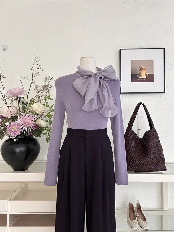 2025法式设计系带蝴蝶结气质优雅针织衫时尚新款感显瘦上衣H3-41