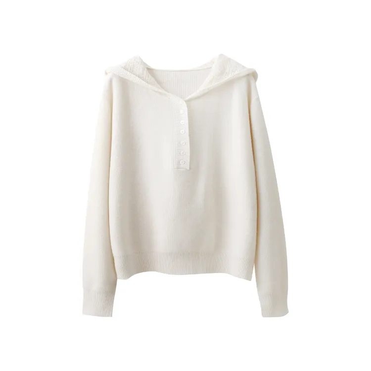 2025韩系新款柔软亲肤肌理感蕾丝连帽针织衫时尚百搭女上衣H2-26