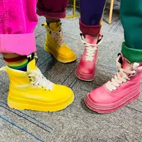 BSX03.粉黄彩色高帮系绳休闲混搭马丁靴