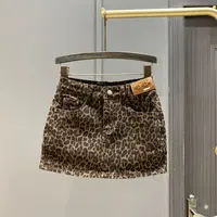 洋气豹纹牛仔女士女辣妹A字裙秋季新款时尚小众高腰显瘦短裙潮