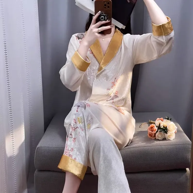 tpvl钻石金丝绒排扣睡衣女气质青果领家居服可外穿复古设计感小众