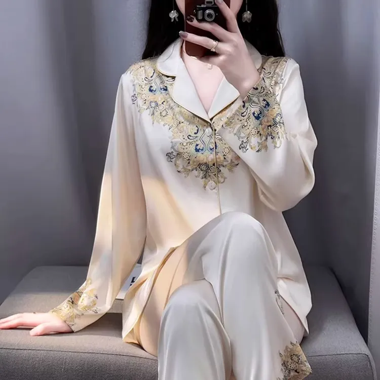 tpvl贡缎复古国风印花睡衣女士春秋高级感外穿家居服2025新款设计