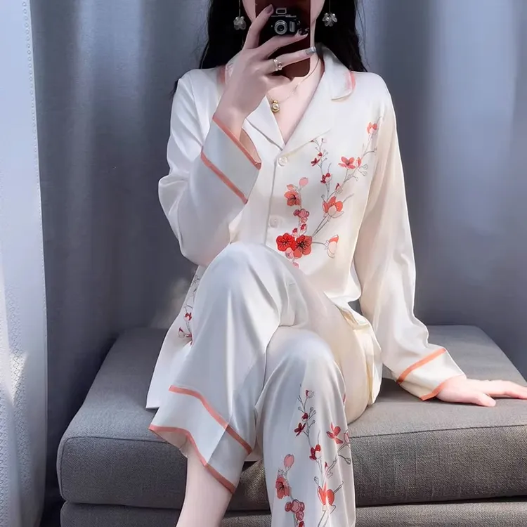tpvl复古印花水光绸睡衣女士春秋外穿家居服高级感2025新款家居服
