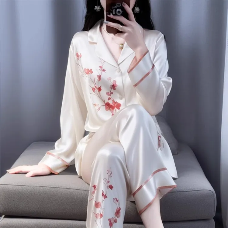 tpvl中国风印花冰丝睡衣女春秋长袖外穿套装高档2025新款爆款女款