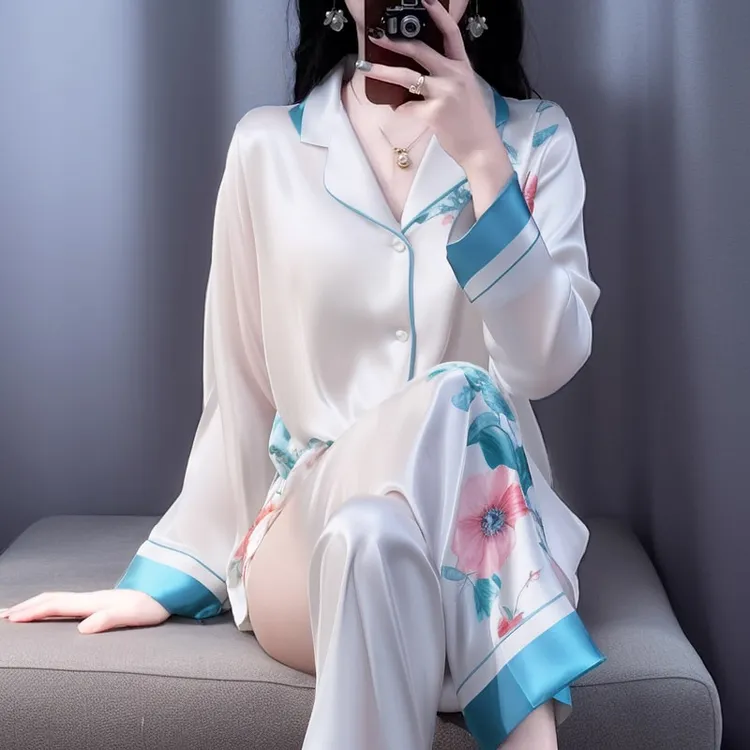 tpvl带胸垫新中式中国风睡衣女2025新款女士春秋长袖夏冰丝家居服