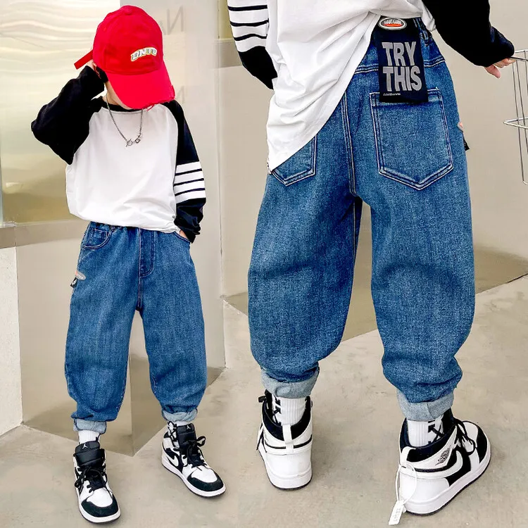 洋气男童牛仔裤春秋季新款童装儿童裤子潮中大童韩版宽松长裤外穿